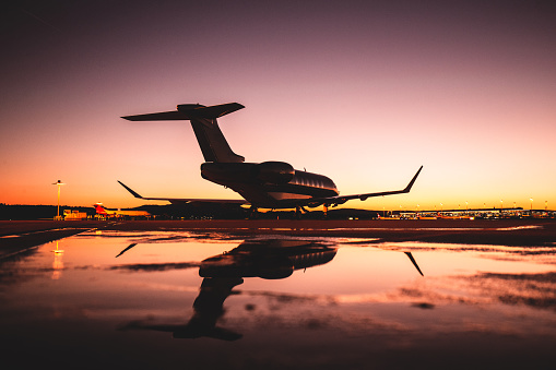 Business Jet at sunset