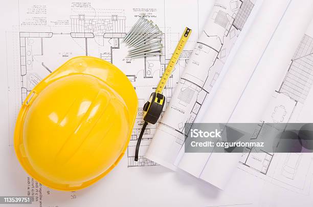 안전모 및 아키텍처 계획 0명에 대한 스톡 사진 및 기타 이미지 - 0명, 건설 산업, 건설 장비