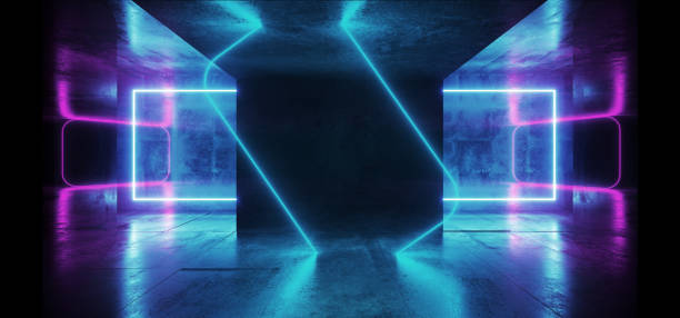 istock Background Neon Blue Purple Sci Fi Futuristic Fluorescent Alien Spaceship Dark Empty Grunge Concrete Corridor Tunnel Hall Room Glowing Lights Laser Show 3D Rendering 1135397969