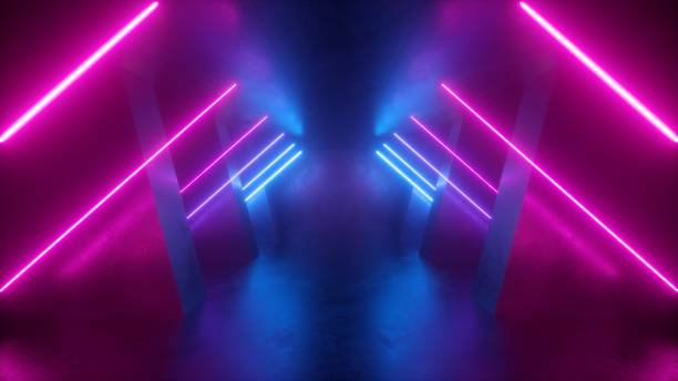 istock 3d render, neon abstract background, empty room, tunnel, corridor, glowing lines, geometric, ultraviolet light 1135398232
