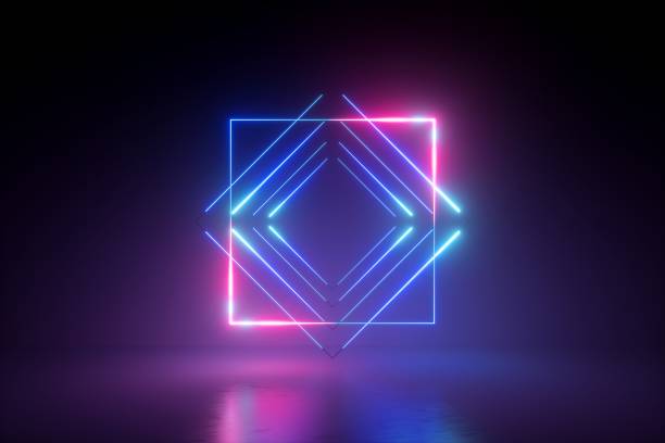 istock 3d render, blue pink neon light, blank square frame, abstract background, ultraviolet spectrum, virtual reality environment, laser show, fashion wallpaper, floor reflection 1135398253