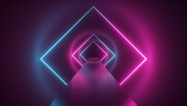 istock 3d render, virtual reality environment, neon light, square esoteric portal, tunnel, corridor, ultraviolet abstract background, laser show, fashion catwalk podium, path, way, stage, floor reflection 1135398275
