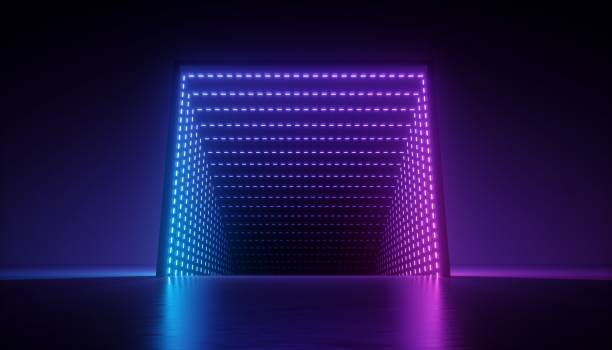 istock 3d render, neon light box, abstract background, tunnel, corridor, square portal, ultraviolet spectrum, virtual reality environment, laser show, fashion podium, path, way, stage, floor reflection 1135398289