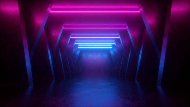 istock 3d render, neon abstract background, empty room, tunnel, corridor, glowing lines, geometric, ultraviolet light 1135398297