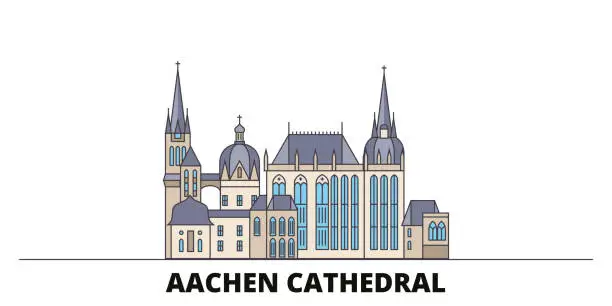 Vector illustration of Germany, Aachen Cathedral flat landmarks vector illustration. Germany, Aachen Cathedral line city with famous travel sights, skyline, design.