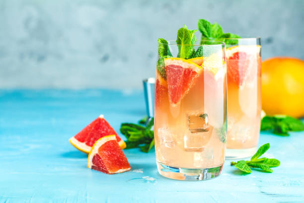 Grapefruit refreshing drink with ice stock photo