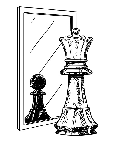Ilustración de Dibujo De Dibujos Animados De Rey De Ajedrez Blanco Reflejando En Espejo Como Peón Negro Metáfora De La Confianza y más Vectores Libres de Derechos de Ajedrez - iStock Ilustración de Dibujo De Dibujos Animados De Rey De Ajedrez Blanco Reflejando En Espejo Como Peón Negro Metáfora De La Confianza y más Vectores Libres de Derechos de Ajedrez - iStock