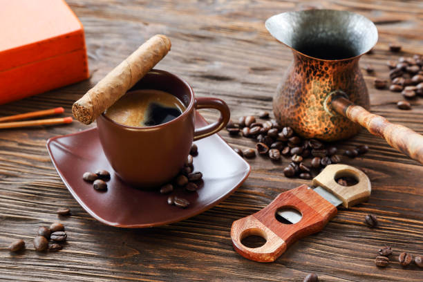istock Cigar and a cup of black coffee 1135407080