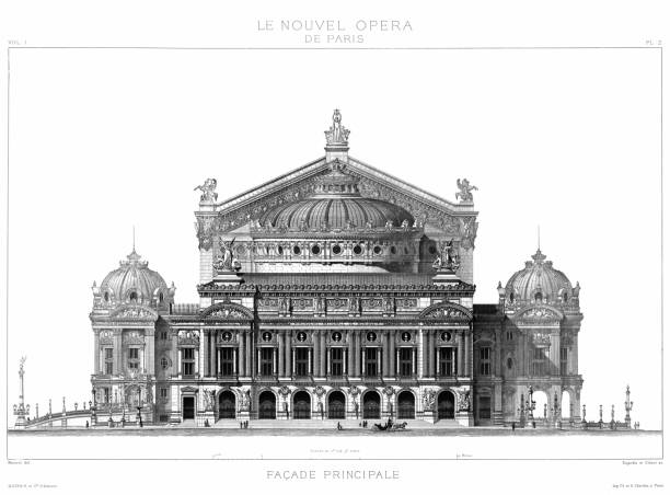 palais garnier. hauptfassade durch ihren schöpfer – 1880 - editions stock-grafiken, -clipart, -cartoons und -symbole