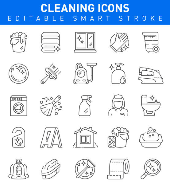 Cleaning Icons. Editable stroke Collection vector art illustration