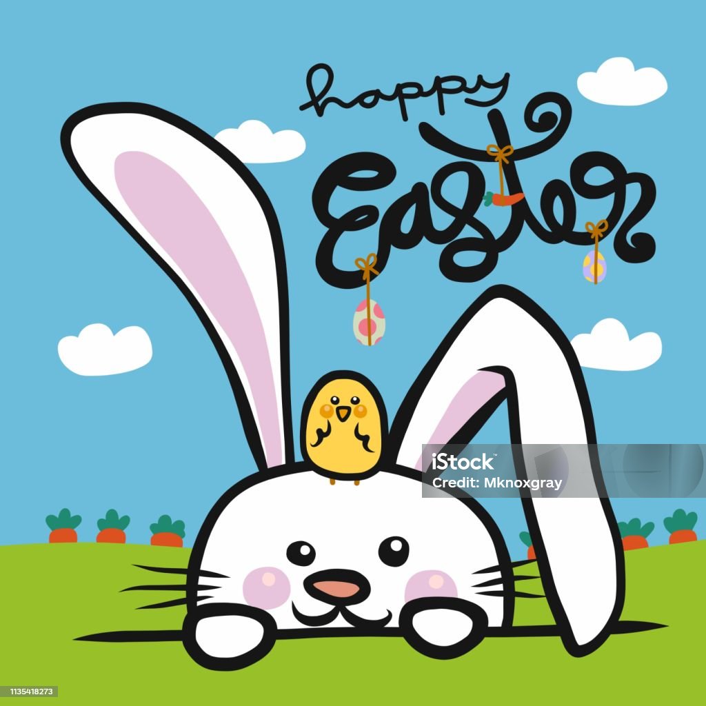 Hello Easter White Rabbit And Baby Chick Friend In Carrot Farm Cartoon  Vector Illustration Doodle Style Stock Illustration - Download Image Now -  iStock