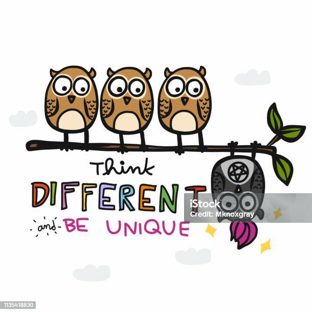 Punk Owl Think Different And Be Unique Cartoon Doodle Vector Illustration Stock Illustration - Download Image Now