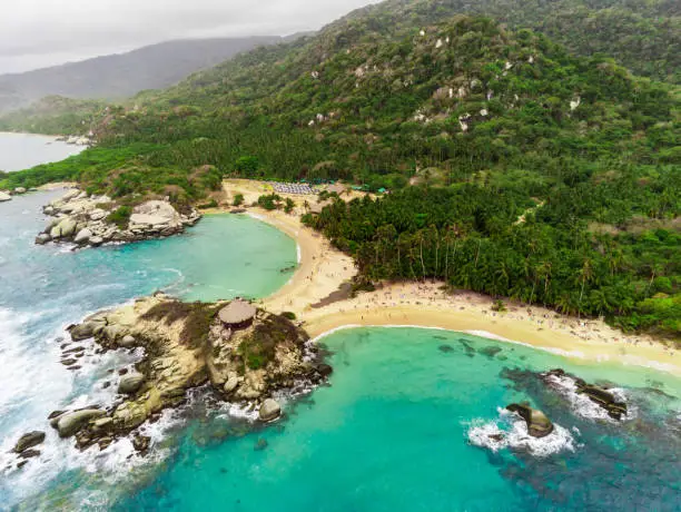 a scene in Tayrona national park in Colombia