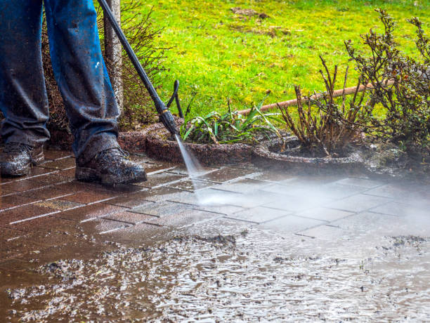 Terrace cleaning with high-pressure stock photo