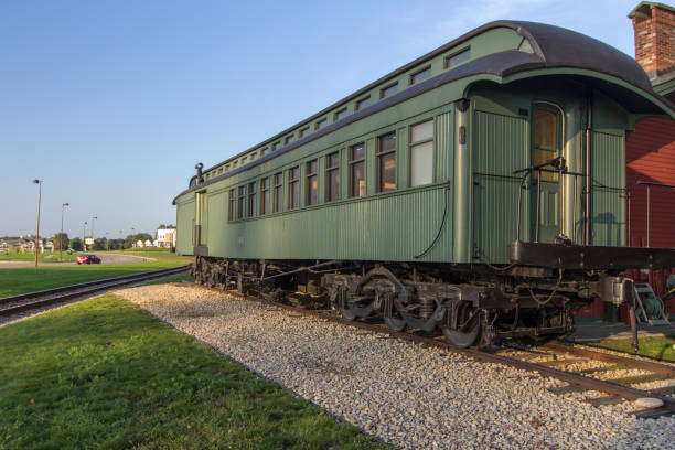 Ancient railcar restored and preserved near Downtown Plano rail station in Plano, TX
