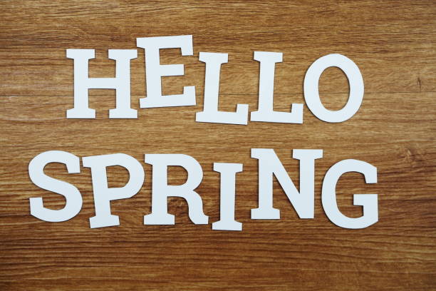 istock Hello Spring alphabet letters on wooden background 1135436277