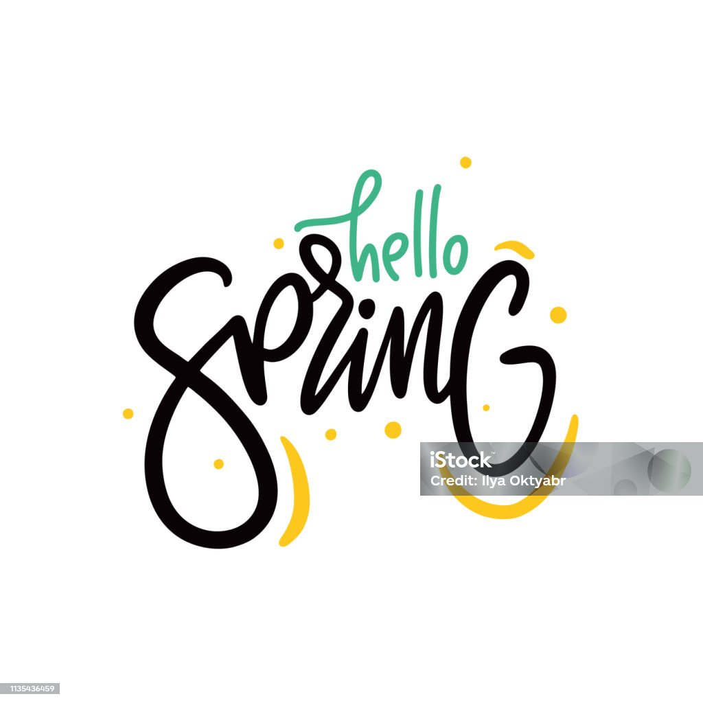Hello Spring One Line Hello Spring Phrase Hand Drawn Vector Lettering Isolated On White ...