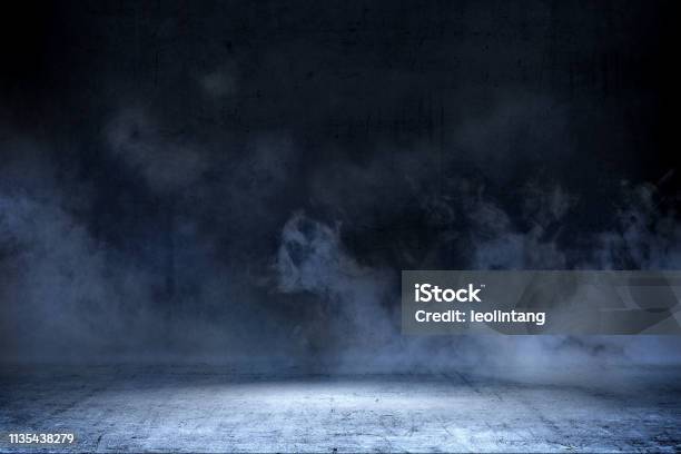 Room With Concrete Floor And Smoke Stock Photo - Download Image Now - Backgrounds, Smoke - Physical Structure, Dark