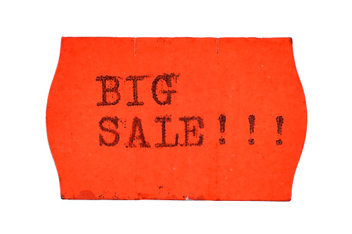 Big sale red price tag sticker isolated on white background