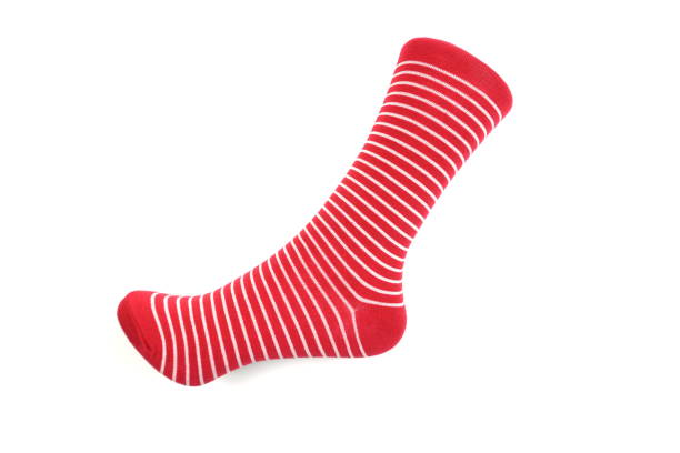 istock red and white stripe socks isolated on white background; 1135441747