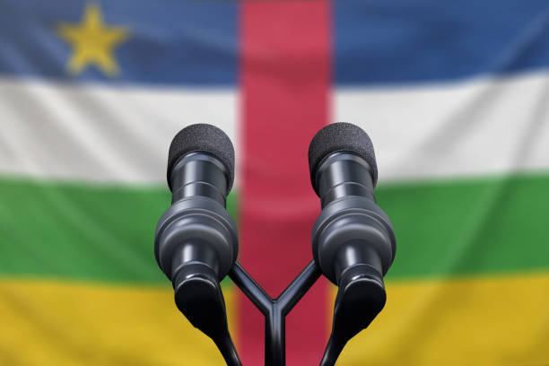 istock Central African Republic Flag with microphones 1135442413