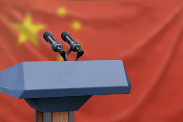 istock China Flag with microphones 1135442507