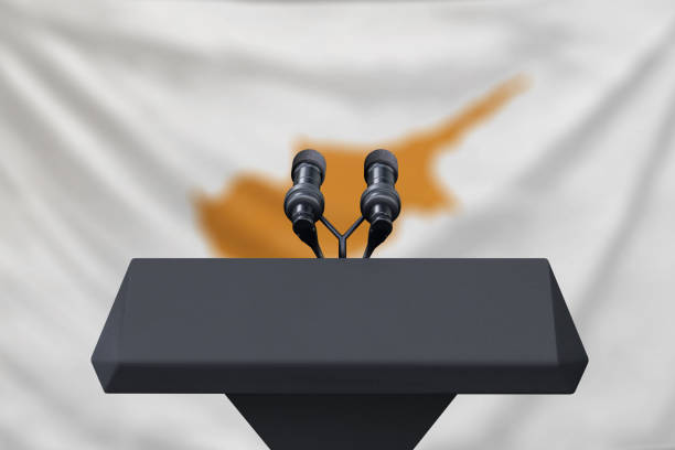 istock Cyprus Flag at a press conference 1135443834