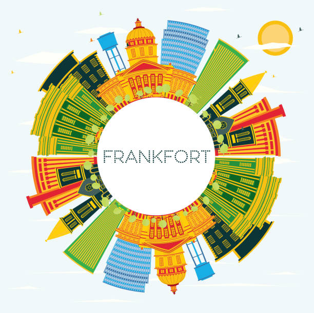 Frankfort Kentucky USA City Skyline with Color Buildings, Blue Sky and Copy Space. Frankfort Kentucky USA City Skyline with Color Buildings, Blue Sky and Copy Space. Vector Illustration. Tourism Concept with Modern Architecture. Frankfort Cityscape with Landmarks. frankfort kentucky stock illustrations