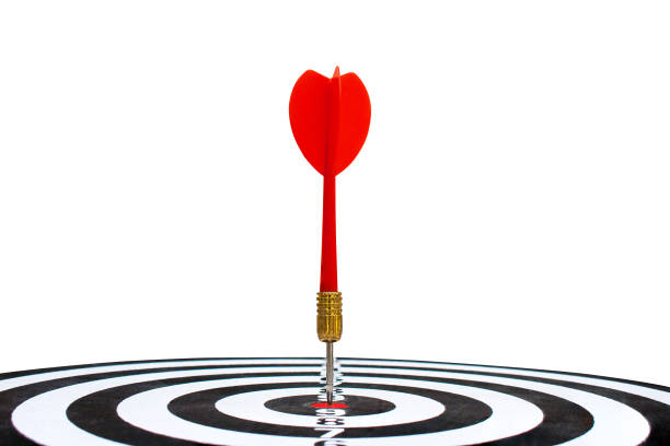 istock Red dart hit target on dartboard isolated on white background. 1135447397