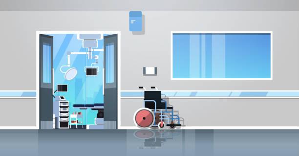 istock hospital corridor with wheelchair open door to surgery room operating table modern equipment empty no people clinic interior flat horizontal 1135451789