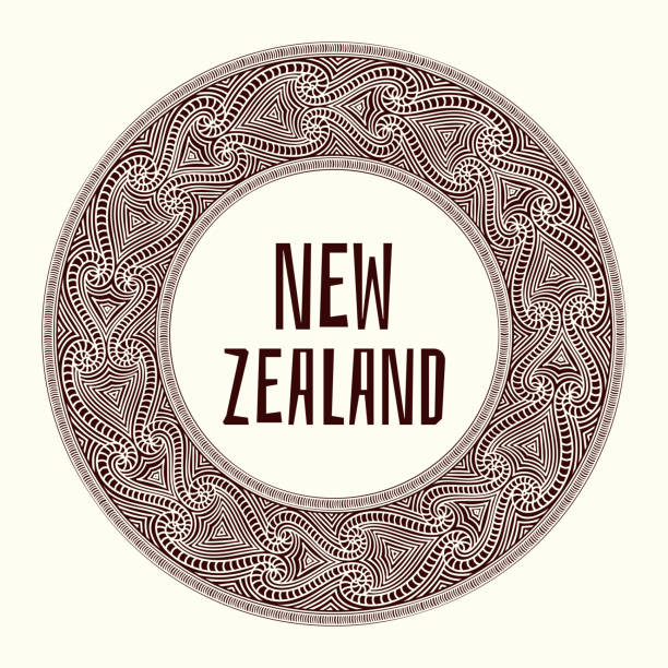 ilustraciones, imágenes clip art, dibujos animados e iconos de stock de nueva zelanda. ilustración vectorial. diseño de viaje con adornos maoríes tatuaje patrón. concepto tribal - pattern maori tattoo indigenous culture