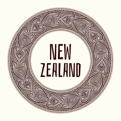 New Zealand. Vector illustration. Travel design with maori tattoo pattern ornaments. Tribal concept
