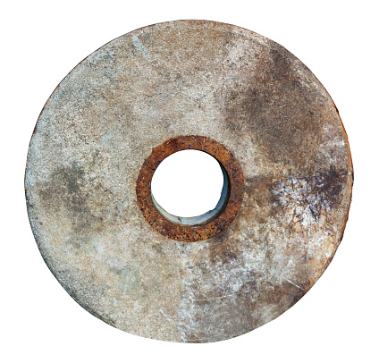 Aged  Stone wheel for mill  isolated on white with patch