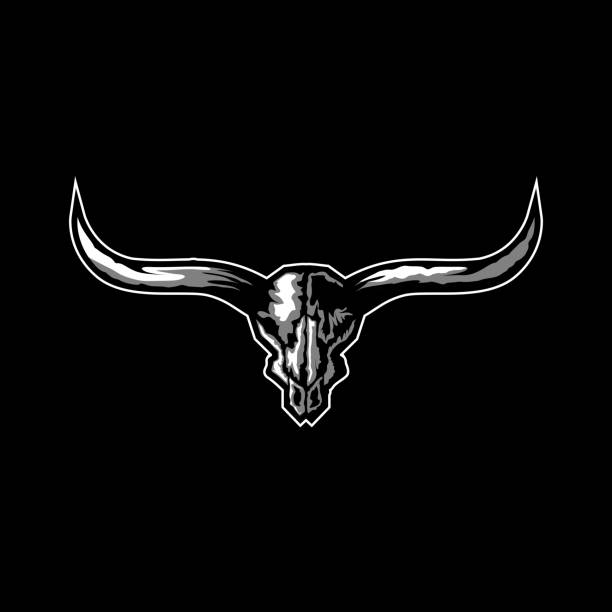 illustrazioni stock, clip art, cartoni animati e icone di tendenza di logo teschio longhorn - horned death dead texas longhorn cattle