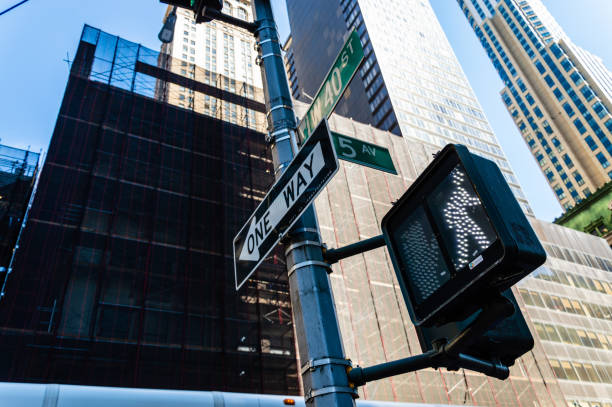 istock Low angle view of traffic light in NYC 1135466730