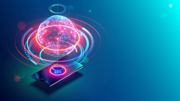 mobilního internetu. země abstraktní přes obrazovku moderní skleněný smartphone. - globální finance finance stock ilustrace