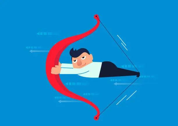 Vector illustration of Businessman uses his bow and arrow to launch himself