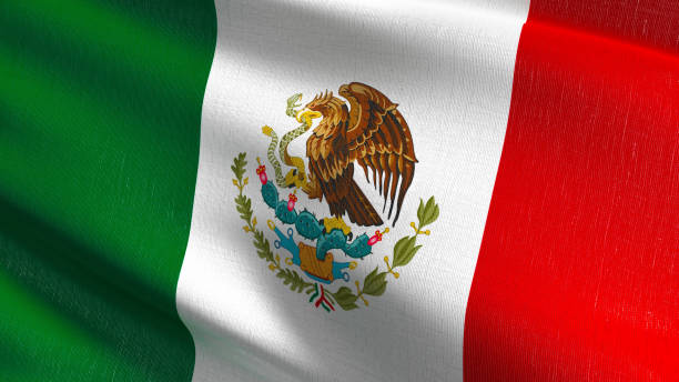 bandeira nacional de méxico que funde no vento isolado. projeto abstrato patriótico oficial. ilustração da rendição 3d do símbolo de ondulação do sinal. - mexican flag - fotografias e filmes do acervo