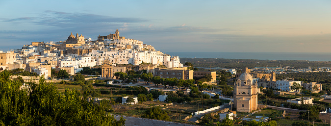 View of the city of Ostuni during sunset, Puglia , Italy
