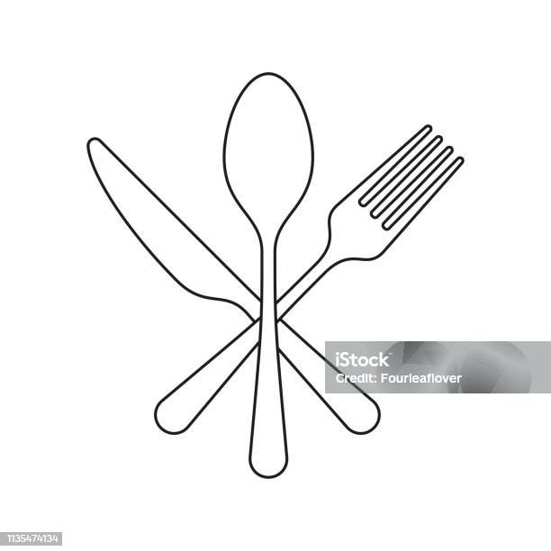 Fork Knife And Spoon Icon Flat Outline Graphic Design Stock Illustration - Download Image Now