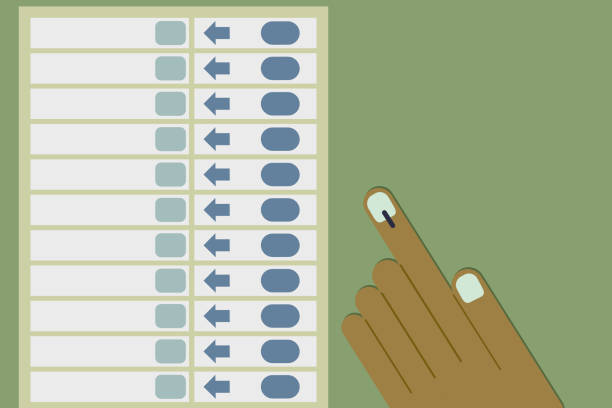 ilustrações, clipart, desenhos animados e ícones de voto da carcaça da mão na máquina de votação eletrônica. - urna eletrônica