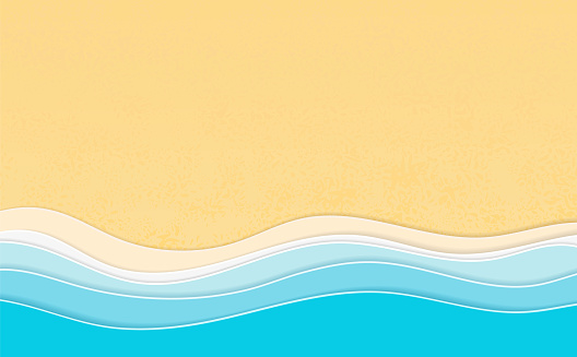 Summertime vacation background. Multi Layered papercut sea waves with 3d effect
