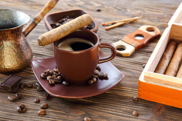 istock Cigars and a cup of black coffee 1135477533