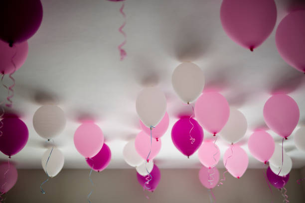 istock Beautiful balloons for celebration and party. White and pink. 1135477775