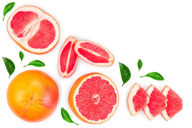 istock Grapefruit and slices isolated on white background with copy space for your text. Top view. Flat lay pattern 1135479250