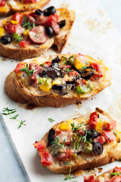 Bruschetta and small sandwiches,Toasted Bread,Snack or appetizer Food,  Sandwich, Tapas, Bruschetta,Appetizer, Sandwich, crostini stock pictures, royalty-free photos & images