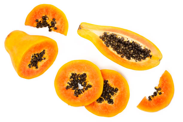istock ripe slice papaya isolated on a white background. Top view. Flat lay 1135482125