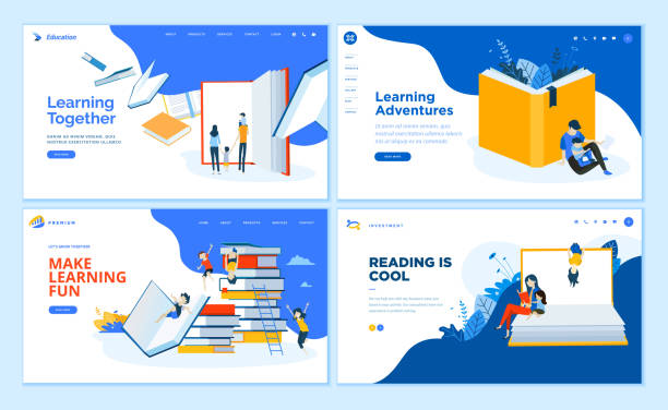 Set of flat design web page templates of school, e-learning, book store, educated services Modern vector illustration concepts for website and mobile website development. youtube logo stock illustrations