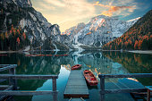 Beautiful lake in the italian alps, Lago di Braies