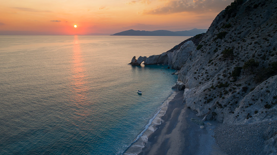 Aerial view of a small beach near Lalaria in Skiathos, Greece